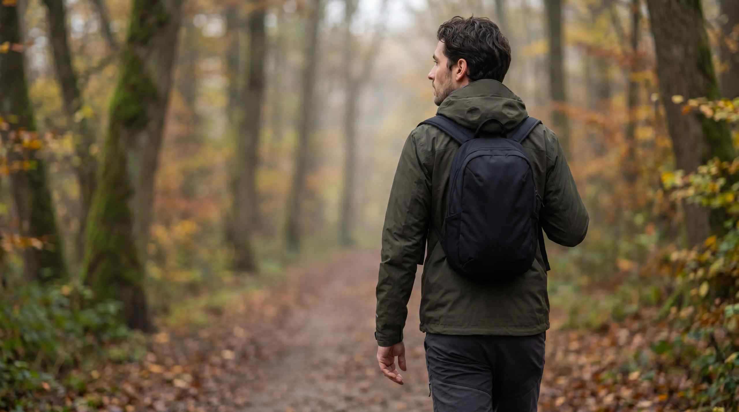 A man going on a hike alone.